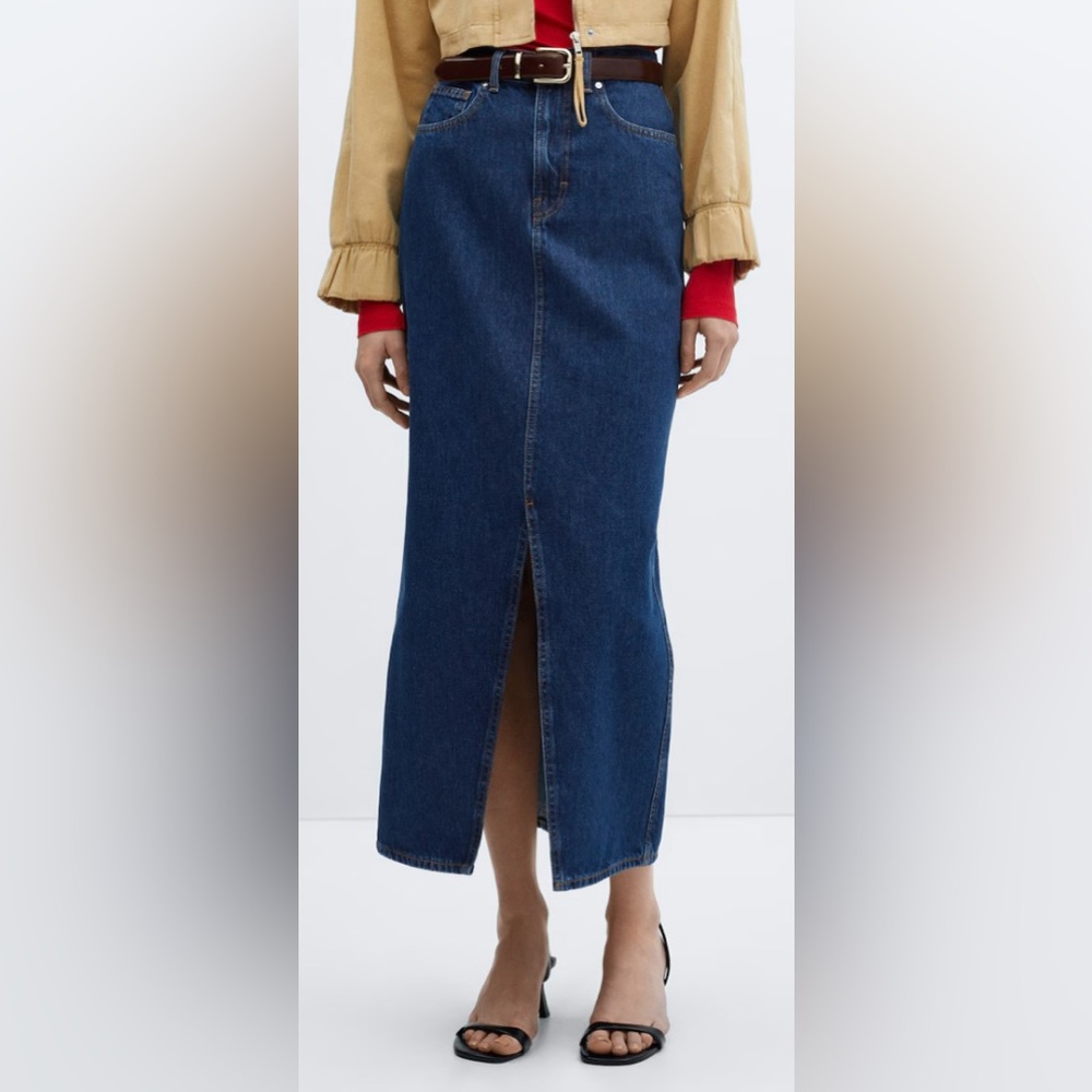 NWT Mango Long Denim Skirt with Slit (size small)